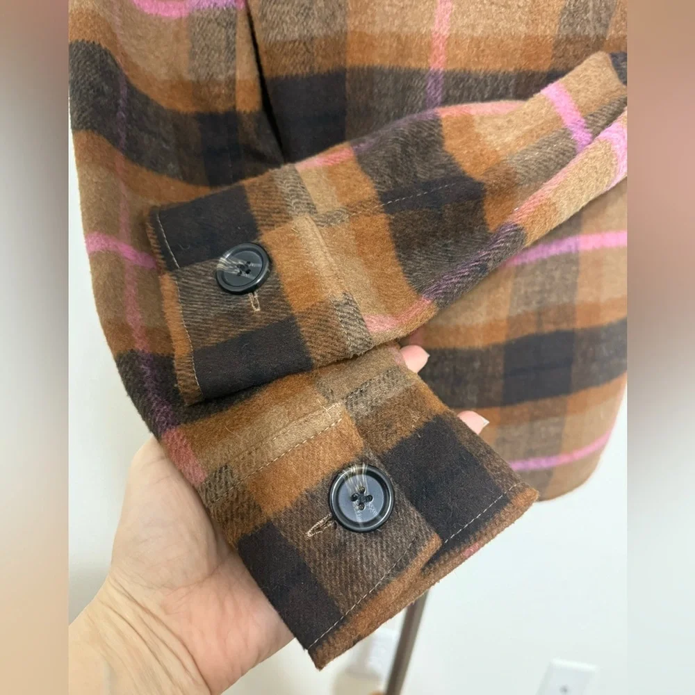BB Dakota Plaid Jacket Boxy Shacket by Steve Madden Brown Pockets Women’s Size S